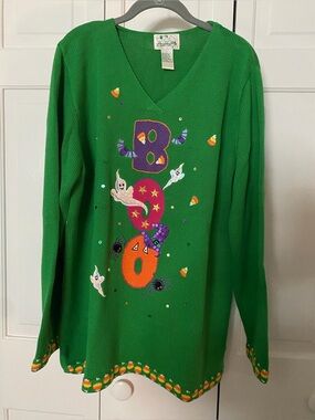 Quacker Factory Green Halloween 'Boo' Sweater  Large
